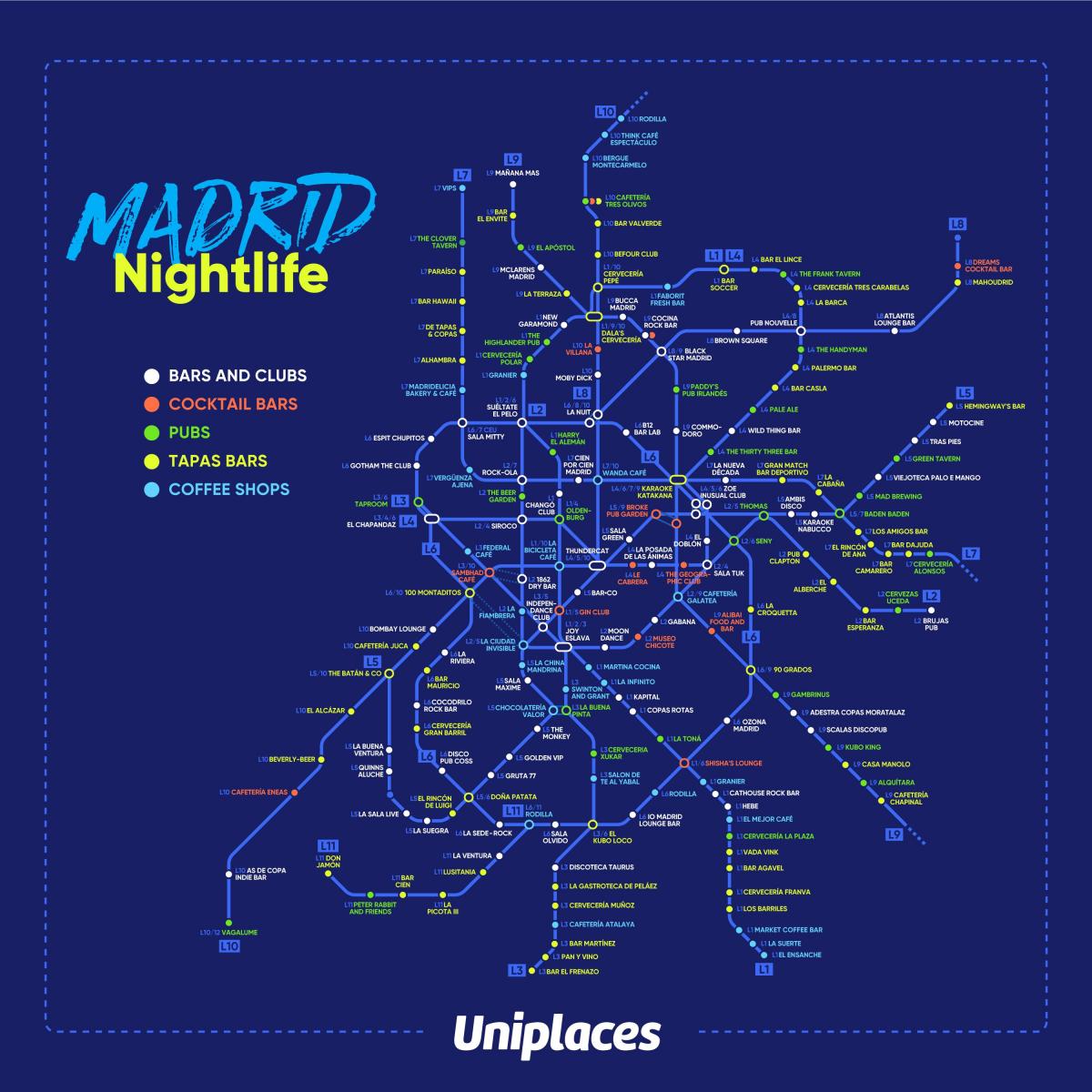 mapu Madridu nočný život