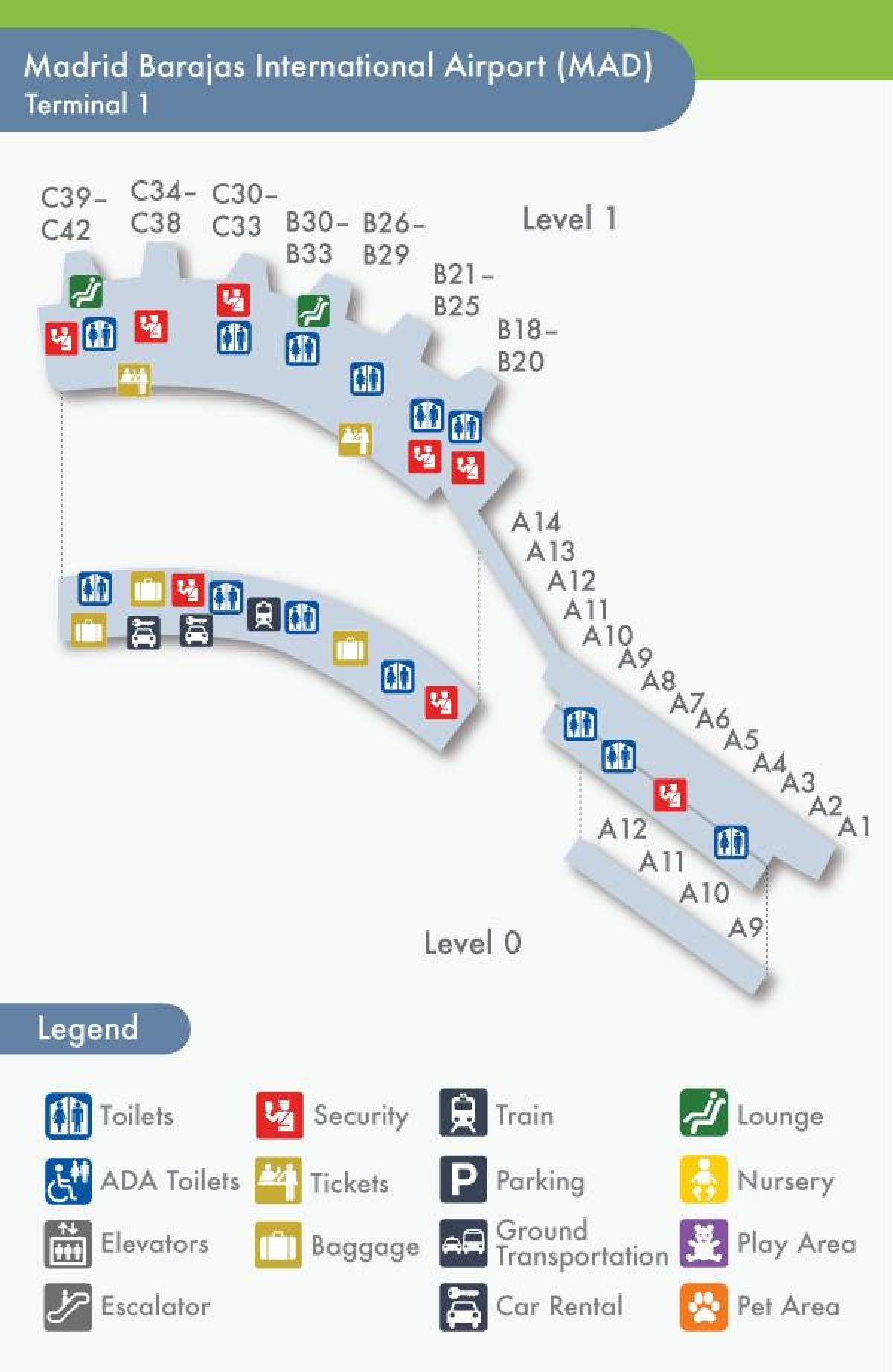Madrid barajas terminálu mapu