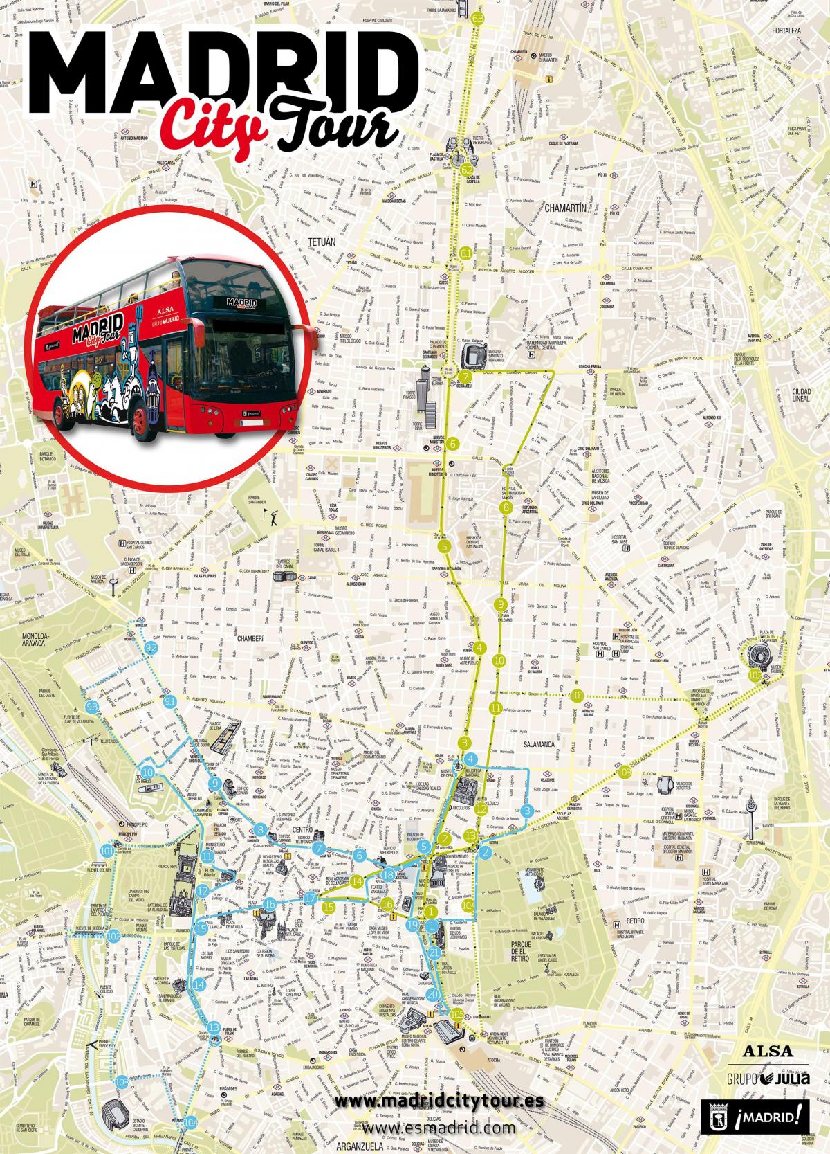 Madrid city bus tour mapu