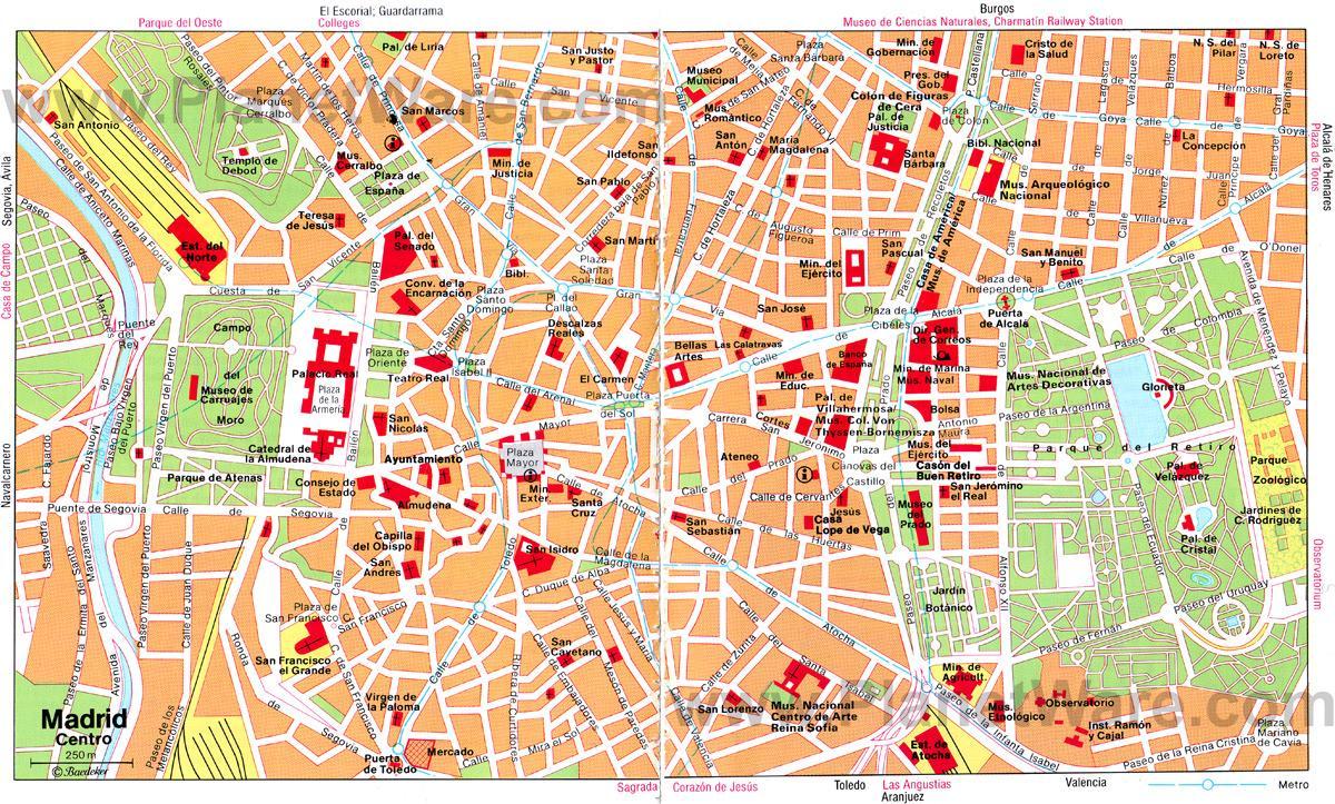 Madrid Španielsko city center mapu